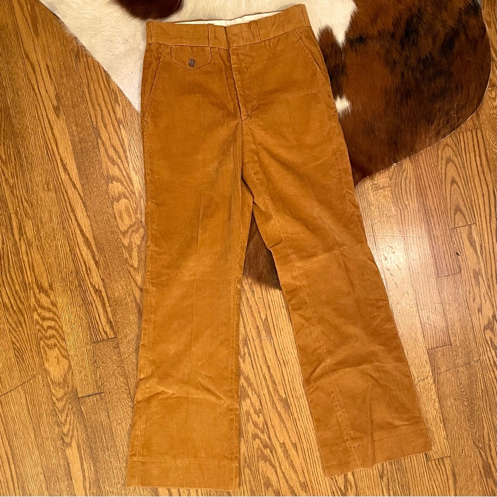 Vintage 70’s Corduroy Flare Pants, Waist Size 28, Burnt Orange